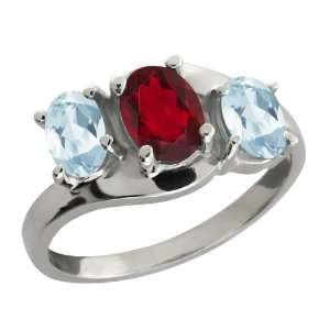  1.81 Ct Oval Ruby Red Mystic Topaz and Aquamarine Sterling 