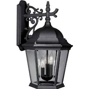   Wall Lantern with Delicately Detailed, Beveled Glass, Textured Black