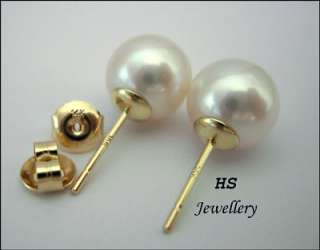 HS ROUND SOUTH SEA CULTURED PEARL 10mm STUD EARRINGS TOP GRADING 14K 