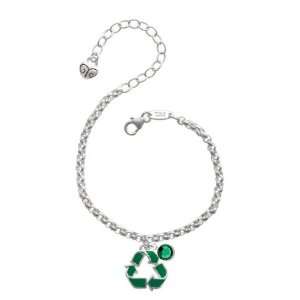 Green Enamel Recycle Symbol Silver Plated Brass Charm Bracelet with 