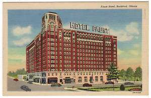Rockford IL 1942 Linen Postcard Faust Hotel  