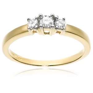 14k Yellow Gold Round 3 Stone Diamond Ring (1/4 cttw, I J Color, I1 I2 