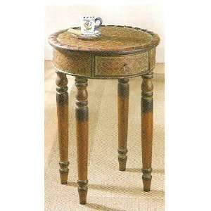  Wood and Wicker Round Accent Table