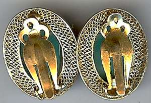 VINTAGE GOLD WASH STERLING SILVER BLUE ENAMEL TURQUOISE EARRINGS FROM 