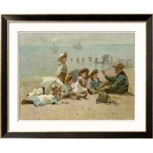  Children Sitting on the Beach Listening to Stories Framed 