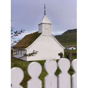 Turf Roofed Church at Husavik, Sandoy, Faroe Islands, Denmark, Europe 