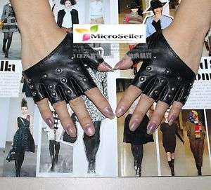 Ladies Cool Rivets Fingerless Leather Fashion Gloves  