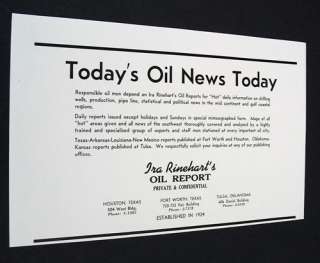 1943 IRA RINEHARTS OIL REPORT PRINT AD  