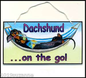 NEW LAZY DACHSHUND DOG IN HAMMOCK PAINTING LAMINATED ART SIGN BY 