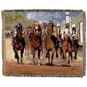 Thundering Hooves Race Horse Tapestry Afghan Throw Blanket 