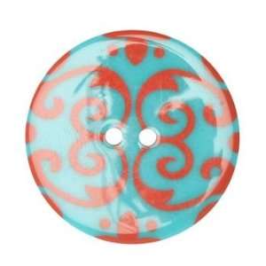  Fashion Button 1 3/8 Damask Turquoise/Coral By The 