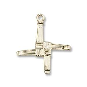 Gold Filled St. Brigid Cross Medal Pendant Charm with 18 Gold Filled 