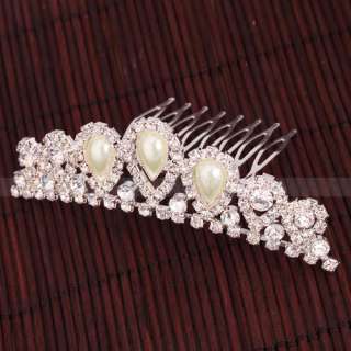 Elegant Pearl Rhinestone inlay Crown Tiara Hair Comb  