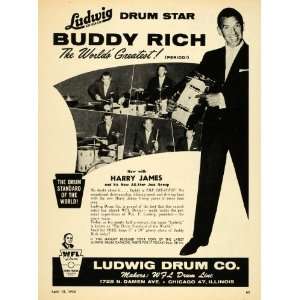  1956 Ad Ludwig WFL Drum Buddy Rich Harry James Musician 