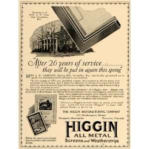  1927 Ad Higgin Manufacturing Metal Screen Weatherstrip 
