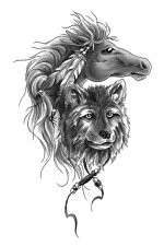 Horse feather wolf black and white Temporary Tattoo BEAUTIFUL DETAIL 