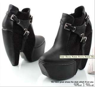 New Womens Black Punk High Heel Platform Ankle Boots Shoes US SZ 5 8 