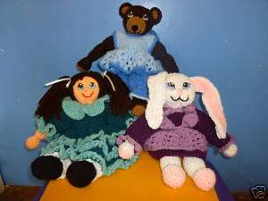 Med sz crochet doll, rabbit & bear pattern with outfits  