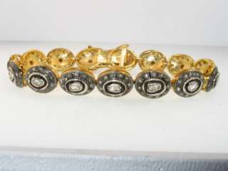 Stunning Natural 6ctw Rose Cut Diamond 14k Y Gold & Silver Bracelet 26 
