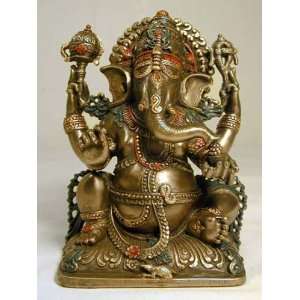  Lord Ganesha, Hindu Elephant God of Success Figure, Bronze 