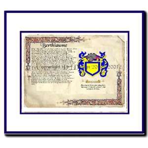  Berthiaume Coat of Arms/ Family History Wood Framed