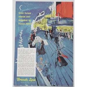  1958 French Line Cruise Ship Deck Print Ad (1941)