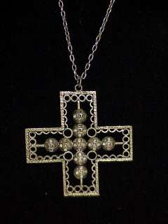 VINTAGE Jewelry STAMPED METAL MALTESE CROSS Pendant NECKLACE  