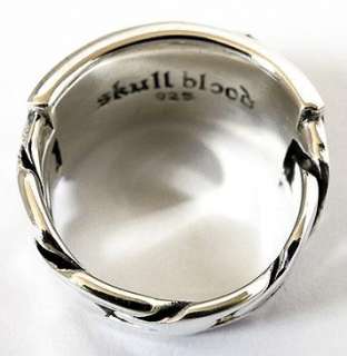 SKULL TAG CHAIN LINK 925 STERLING SILVER RING Sz 9.5  