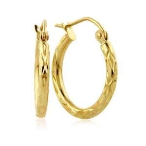  Polished Diamond Cut Designer Gold Hoop Earring: Jewelry
