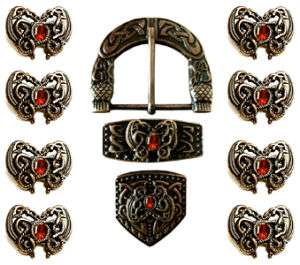 BUCKLE SET + 8 CONCHO Belt Leather Dragon Celtic Viking  