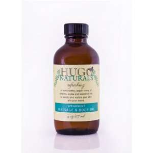 Hugo Naturals Massage & Body Oil, Spearmint , 4 Ounce Bottle (Pack of 