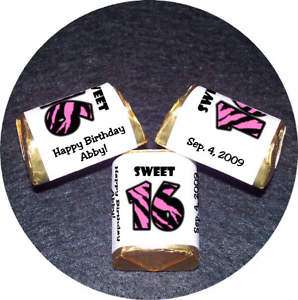 SWEET 16 Birthday party FAVORS candy wrappers Zebra  