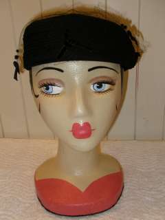 Vintage Womens Black Wool Dressy Hat w Netting by Junior B  