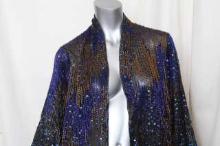 HALSTON Womens Vintage Beaded Sequin Evening Blouse Jacket Evening 
