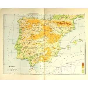  1904 Colour Map Hispania Spain Ibiza Majorca Gibraltar 