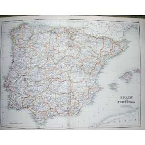  BLACKS MAP 1890 SPAIN PORTUGAL GIBRALTAR MAJORCA IBIZA 