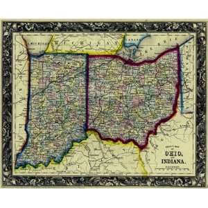    Mitchell 1860 Antique Map of Ohio & Indiana