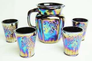 Black Carnival Mayfair Pattern Water Set with 4 Glasses  