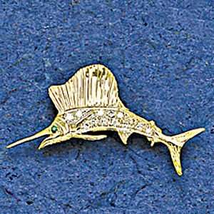 Mark Edwards 14K Gold Pave Sail Fish Nautical Pendant 