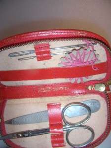 VINTAGE LIONS CLUB SEWING KIT RED LEATHER CASE  