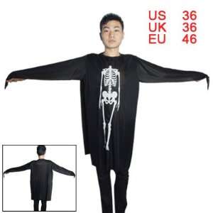  Halloween Men Black Round Neck Skeleton Ghost Robe Costume 