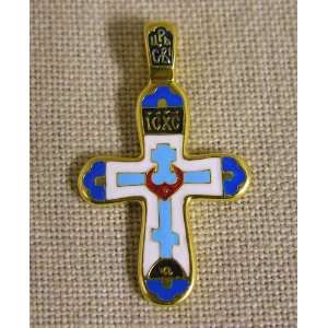 Enameled Russian Three Barred Cross Sterling Silver Gold Gilded Hand 