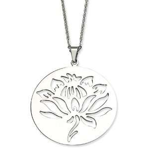  Stainless Steel Flower Cutout Pendant 22in Necklace 