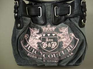 Juicy Couture Gray & Pink Silver Velour Black Leather Daydreamer 