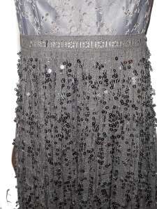 CHANEL 11C Cutout Embroidered Leather Sequin Lace Long Dress Gown 36 