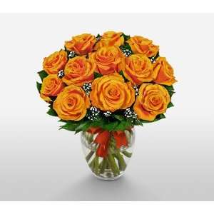 Send Fresh Cut Flowers   12 Long Stem Orange Roses with Vase Included!