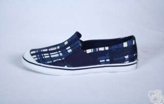 COACH Kaycee Poppy Brush Plaid Navy Slip On Womens Shoes New A1148 