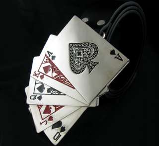 Playing Cards Royal Flush Poker Men Buckle+Leather Belt  