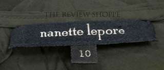 Nanette Lepore Rolled Sleeve Silk Ribbon Tunic Shirt Top Dark Olive 