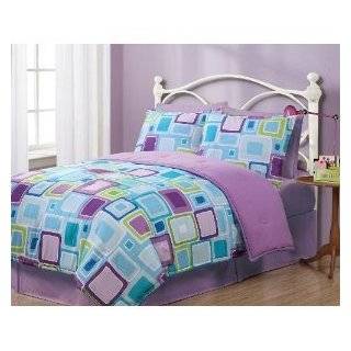  Purple, Blue, and Light Grey Geo Square Comforter and Sham Set Twin 
